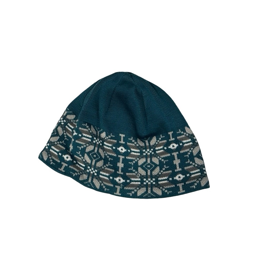 Lands' End Teal and Cream Knit Beanie